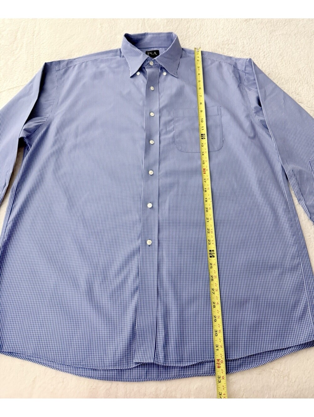 Jos A Bank Traveler Shirt Men 16.5 33 Blue Check Button Down Dress Cotton - Picture 2 of 9